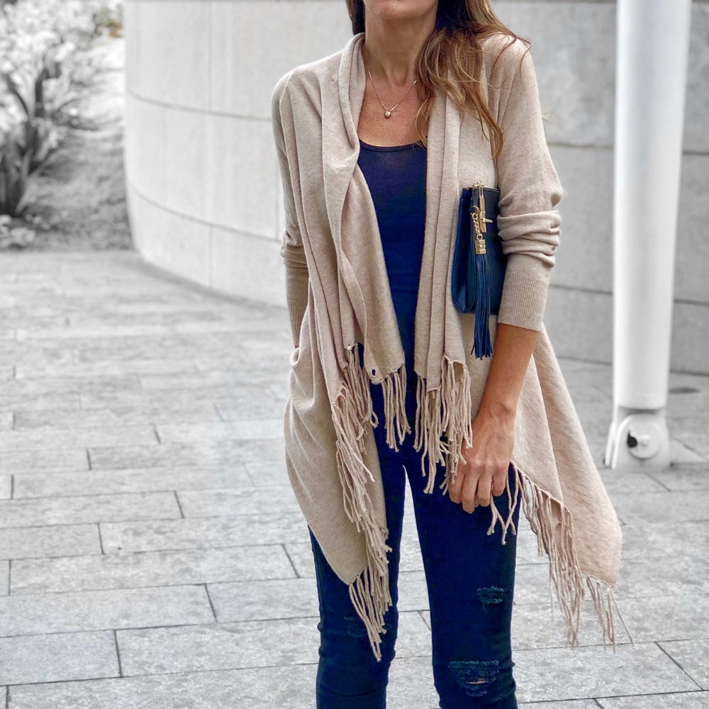 LAST1 - FRINGE CARDI - Oatmeal - Picture 2 of 6
